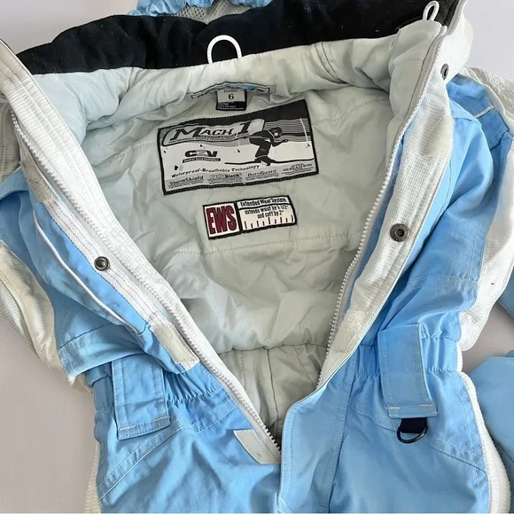 Obermeyer girls one piece snow ski suit 6 turbo board blue zip hood winter blue - Picture 3 of 16